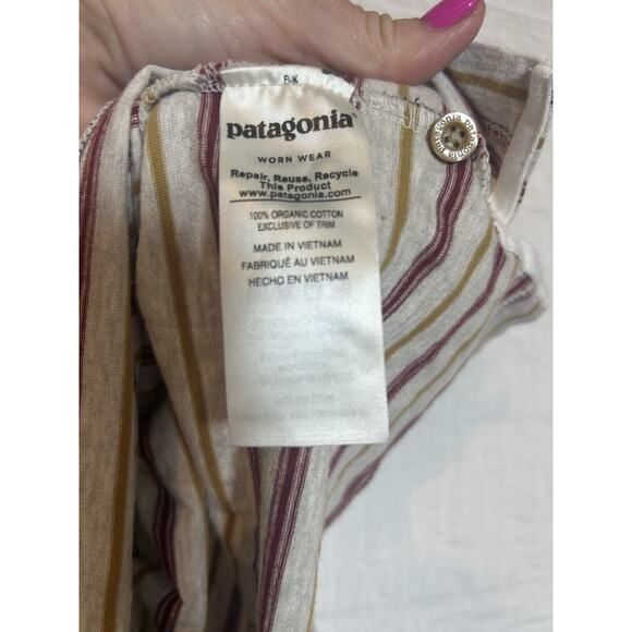 Patagonia Polo Shirt Mens Large Short Sleeve Striped Organic Cotton Pocket tan - Picture 7 of 7